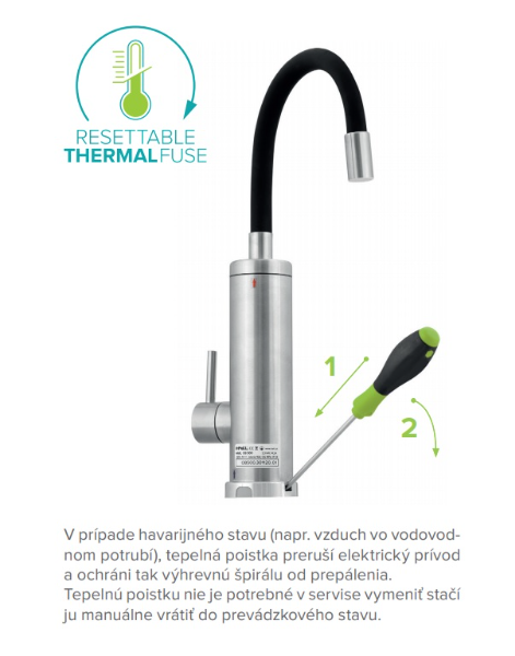 Hakl HK OB 500 elektrická priamoohrevná vodovodná batéria, flexibilné ramienko, 3,3kW, čierna/strieborná